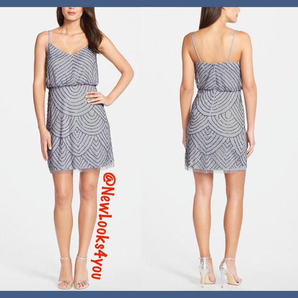 NEW Adrianna Papell Art‎ Deco Sequin Blouson Dress in Dusty Blue [SZ 12 ] - Picture 5 of 9